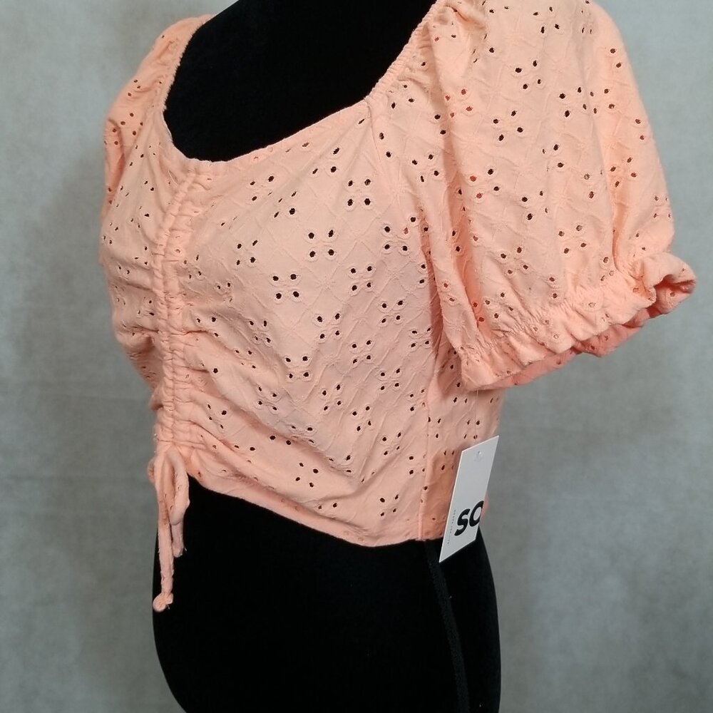 So Brand Junior Size X-Large Summer Shirt Orange Cinch Front Puff Sleeve Top NEW - Picture 4 of 4